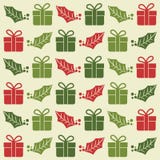 Modello senza cuciture di Natale con i contenitori ed il vischio di regalo illustrazione vettoriale Modello senza cuciture di Natale con i contenitori ed il vischio di regalo illustrazione vettoriale