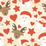 Modello senza cuciture di Natale puerile con gli alberi di Natale, di Santa Claus, le bagattelle e le calze illustrazione di stock Modello senza cuciture di Natale puerile con gli alberi di Natale, di Santa Claus, le bagattelle e le calze illustrazione di stock