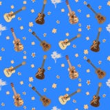 Modello senza cuciture di vettore con le ukulele delle chitarre hawaiane illustrazione di stock Modello senza cuciture di vettore con le ukulele delle chitarre hawaiane illustrazione di stock