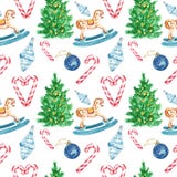 Modello senza cuciture festivo del nuovo anno e di Natale su fondo bianco con i simboli delle vacanze invernali illustrazione di stock Modello senza cuciture festivo del nuovo anno e di Natale su fondo bianco con i simboli delle vacanze invernali illustrazione di stock
