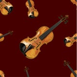 Modello senza cuciture, VETTORE Ilustration, violino su fondo rosso scuro illustrazione di stock Modello senza cuciture, VETTORE Ilustration, violino su fondo rosso scuro illustrazione di stock
