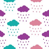 Modelo de las nubes Modelo inconsútil con las nubes y la gota de agua coloridas por días de fiesta de los niños libre illustration Modelo de las nubes Modelo inconsútil con las nubes y la gota de agua coloridas por días de fiesta de los niños libre illustration