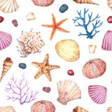 Modelo incons?til de la acuarela con los objetos subacu?ticos de la vida ilustración del vector Modelo incons?til de la acuarela con los objetos subacu?ticos de la vida ilustración del vector