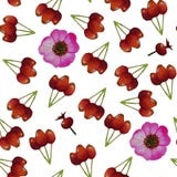 Modelo inconsútil con el escaramujo, flores color de rosa salvajes, fruta de los escaramujos ilustración del vector Modelo inconsútil con el escaramujo, flores color de rosa salvajes, fruta de los escaramujos ilustración del vector