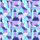 Modelo inconsútil con las casas Ejemplo lindo del vector de la ciudad arco ilustración del vector Modelo inconsútil con las casas Ejemplo lindo del vector de la ciudad arco ilustración del vector