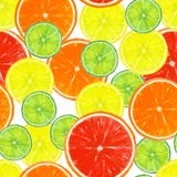 Modelo inconsútil con las rebanadas del limón, de la cal, de la naranja y del pomelo imágenes de archivo libres de regalías Modelo inconsútil con las rebanadas del limón, de la cal, de la naranja y del pomelo imágenes de archivo libres de regalías