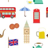 Modelo inconsútil con los iconos de Inglaterra ilustración del vector Modelo inconsútil con los iconos de Inglaterra ilustración del vector