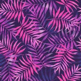 Modelo inconsútil con rosa y hojas de palma tropicales púrpuras en DA ilustración del vector Modelo inconsútil con rosa y hojas de palma tropicales púrpuras en DA ilustración del vector
