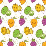 Modelo inconsútil de la fruta de Kawaii con la uva, la fruta de estrella, el kiwi etc libre illustration Modelo inconsútil de la fruta de Kawaii con la uva, la fruta de estrella, el kiwi etc libre illustration