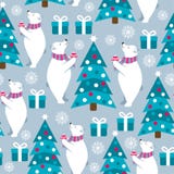 Modelo inconsútil de la Navidad con los osos polares y los árboles de navidad stock de ilustración Modelo inconsútil de la Navidad con los osos polares y los árboles de navidad stock de ilustración