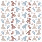 Modelo inconsútil de la Navidad con los sombreros, los guantes y los copos de nieve stock de ilustración Modelo inconsútil de la Navidad con los sombreros, los guantes y los copos de nieve stock de ilustración