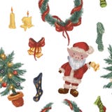 Modelo inconsútil de la Navidad Conjunto de items de la Navidad Chimenea, árbol de navidad en un fondo blanco ilustración del vector Modelo inconsútil de la Navidad Conjunto de items de la Navidad Chimenea, árbol de navidad en un fondo blanco ilustración del vector