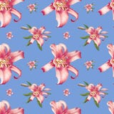 Modelo inconsútil del lirio hermoso del rosa Ramo de flores Impresi?n floral Dibujo del marcador libre illustration Modelo inconsútil del lirio hermoso del rosa Ramo de flores Impresi?n floral Dibujo del marcador libre illustration