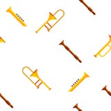 Modelo inconsútil del vector de los instrumentos musicales del viento stock de ilustración Modelo inconsútil del vector de los instrumentos musicales del viento stock de ilustración