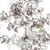 Modelo inconsútil hermoso del papel pintado floral con las flores ilustración del vector Modelo inconsútil hermoso del papel pintado floral con las flores ilustración del vector