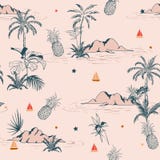 Modelo inconsútil tropical del vintage de la isla dulce del verano en vagos rosados ilustración del vector Modelo inconsútil tropical del vintage de la isla dulce del verano en vagos rosados ilustración del vector