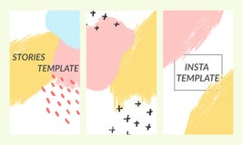 Moderiktiga redigerbara mallar för sociala massmediaberättelser Memphis stil Designbakgrunder för socialt massmedia tecknad hand vektor illustrationer Moderiktiga redigerbara mallar för sociala massmediaberättelser Memphis stil Designbakgrunder för socialt massmedia tecknad hand vektor illustrationer