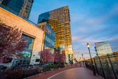 Modern buildings and the Waterfront Promenade in Harbor East, Baltimore, Maryland royalty free stock images Modern buildings and the Waterfront Promenade in Harbor East, Baltimore, Maryland royalty free stock images