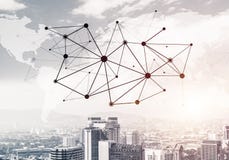 Modern city and social net as concept for global networking stock images Modern city and social net as concept for global networking stock images