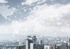 Modern city and social net as concept for global networking stock images Modern city and social net as concept for global networking stock images