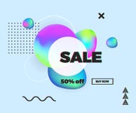 Modern colorful fluid and memphis elements, Sale banner, template design with glitch text effect. Trendy template for design party royalty free illustration Modern colorful fluid and memphis elements, Sale banner, template design with glitch text effect. Trendy template for design party royalty free illustration