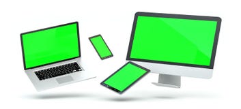 Modern computer laptop mobile phone and tablet floating 3D rende Royalty Free Stock Photo Modern computer laptop mobile phone and tablet floating 3D rende Royalty Free Stock Photo