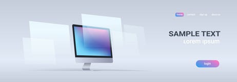 Modern desktop monitor workstation blank computer display digital technology concept gray background horizontal banner vector illustration Modern desktop monitor workstation blank computer display digital technology concept gray background horizontal banner vector illustration