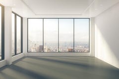 Modern empty room with windows in floor and city view stock images Modern empty room with windows in floor and city view stock images