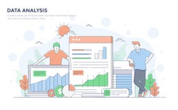 Flat Line Modern Concept Illustration - Data Analysis Stock Photos Flat Line Modern Concept Illustration - Data Analysis Stock Photos