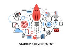 Modern flat thin line design vector illustration, concepts of startup project, business strategy and innovation development Stock Photos Modern flat thin line design vector illustration, concepts of startup project, business strategy and innovation development Stock Photos
