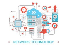 Modern graphic flat line design style infographics concept of global Network technology with icons, for website stock illustration Modern graphic flat line design style infographics concept of global Network technology with icons, for website stock illustration