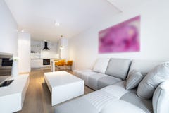 Modern Living Room Kitchen open modern luxury home interior living room and kitchen. stock Modern Living Room Kitchen open modern luxury home interior living room and kitchen. stock
