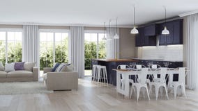 The modern interior of the house with a dark purple kitchen. vector illustration The modern interior of the house with a dark purple kitchen. vector illustration