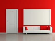 Modern Interior With Sofa, Red Wall, Painting. 3D. Stock Photography Modern Interior With Sofa, Red Wall, Painting. 3D. Stock Photography