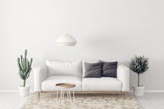 Modern Living Room With Sofa And Lamp. Scandinavian Interior Design Furniture. Royalty Free Stock Image