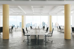 Modern open space loft office with concrete floor, big windows a royalty free illustration Modern open space loft office with concrete floor, big windows a royalty free illustration