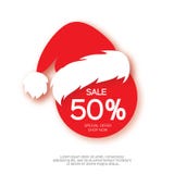 Modern paper cut circle sale banner with Santa Claus hat, special offer, 50 percents discount. Merry Christmas. Happy Stock Photo Modern paper cut circle sale banner with Santa Claus hat, special offer, 50 percents discount. Merry Christmas. Happy Stock Photo