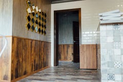 Modern pizzeria interior with gray plaster on the walls royalty free stock images Modern pizzeria interior with gray plaster on the walls royalty free stock images