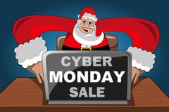 Modern Santa Claus purchases internet computer cyber monday sale vector illustration Modern Santa Claus purchases internet computer cyber monday sale vector illustration