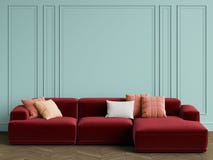 Modern Scandinavian Design sofa in interior. Walls with moldings,floor parquet herringbon stock illustration Modern Scandinavian Design sofa in interior. Walls with moldings,floor parquet herringbon stock illustration