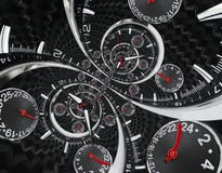 Modern silver black fashion clock watch red clock hands twisted to surreal time spiral. Surrealism clock black clock watch abstrac Royalty Free Stock Image Modern silver black fashion clock watch red clock hands twisted to surreal time spiral. Surrealism clock black clock watch abstrac Royalty Free Stock Image
