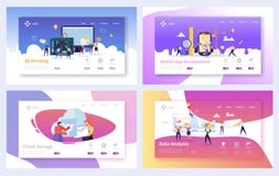 Modern Technology Landing Page Template Set. Business People Characters Mobile App Development, Cloud Storage stock illustration Modern Technology Landing Page Template Set. Business People Characters Mobile App Development, Cloud Storage stock illustration