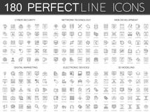 180 modern thin line icons set of cyber security, network technology, web development, digital marketing, electronic