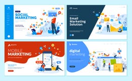 Set of web page design templates for digital marketing, mobile solutions, networking and email marketing Royalty Free Illustration Set of web page design templates for digital marketing, mobile solutions, networking and email marketing Royalty Free Illustration