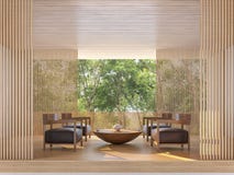 Moderne eigentijdse woonkamer met 3d teruggevende beeld van de aardmening royalty-vrije illustratie Moderne eigentijdse woonkamer met 3d teruggevende beeld van de aardmening royalty-vrije illustratie