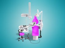 Moderne Himbeerzahnmedizinischer Stuhl mit Zahnheilkundewerkzeugen in der kleinen Wiedergabe der Kindervorderansicht 3d auf blaue stock abbildung Moderne Himbeerzahnmedizinischer Stuhl mit Zahnheilkundewerkzeugen in der kleinen Wiedergabe der Kindervorderansicht 3d auf blaue stock abbildung