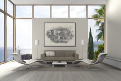 Moderne mediterrane kustwoonkamer