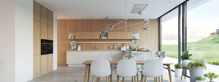 Moderne noordse keuken in zolderflat het 3d teruggeven royalty-vrije stock fotografie Moderne noordse keuken in zolderflat het 3d teruggeven royalty-vrije stock fotografie