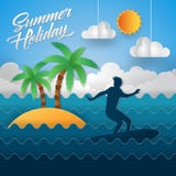 Moderne Papier-Art Beach Surfing Summer Holiday-Karten-Illustration vektor abbildung Moderne Papier-Art Beach Surfing Summer Holiday-Karten-Illustration vektor abbildung