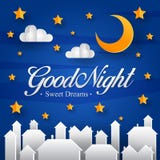 Modernes Mitternachtsstadtbild-Papier Art Good Night Greeting Card und Fahnen-Illustration lizenzfreie abbildung Modernes Mitternachtsstadtbild-Papier Art Good Night Greeting Card und Fahnen-Illustration lizenzfreie abbildung